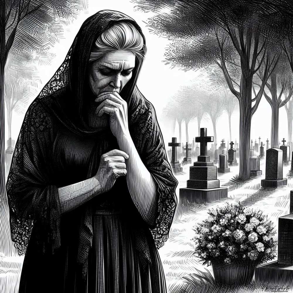 trauernde Mutter Frau Friedhof Tod