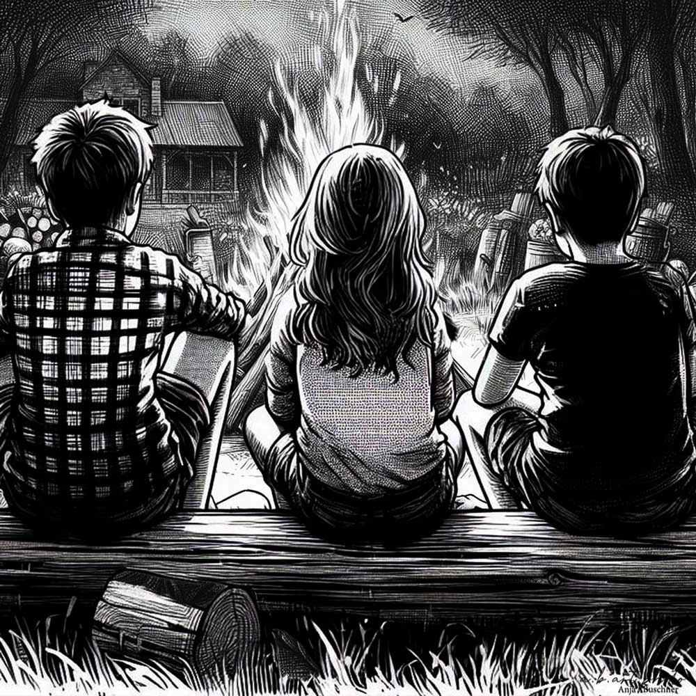 Kinder Lagerfeuer Zeichnung Gedicht Gedicht "Sommerglück" Anja Buschner Kindheit