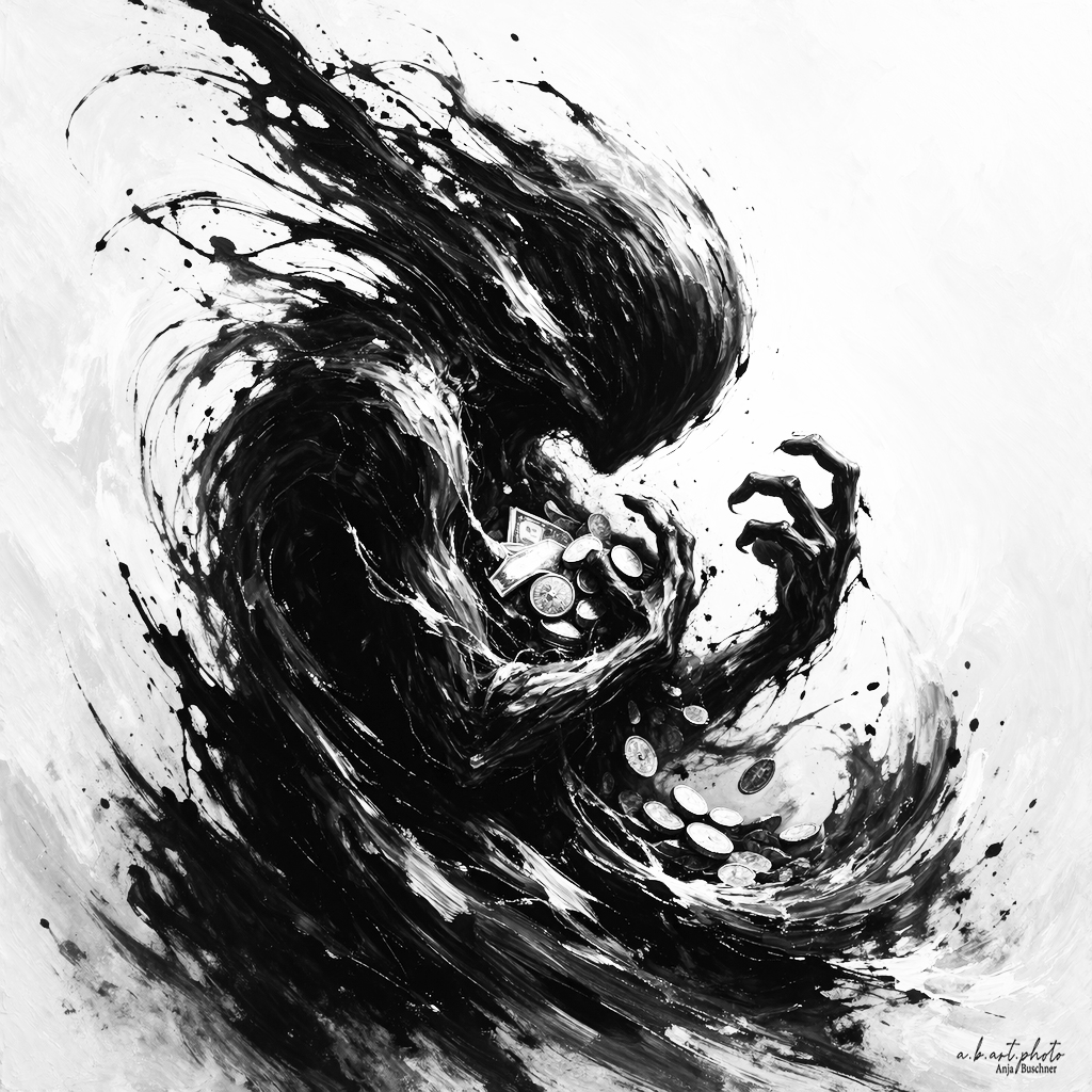 Gier abstrakte schwarz-weiße Darstellung